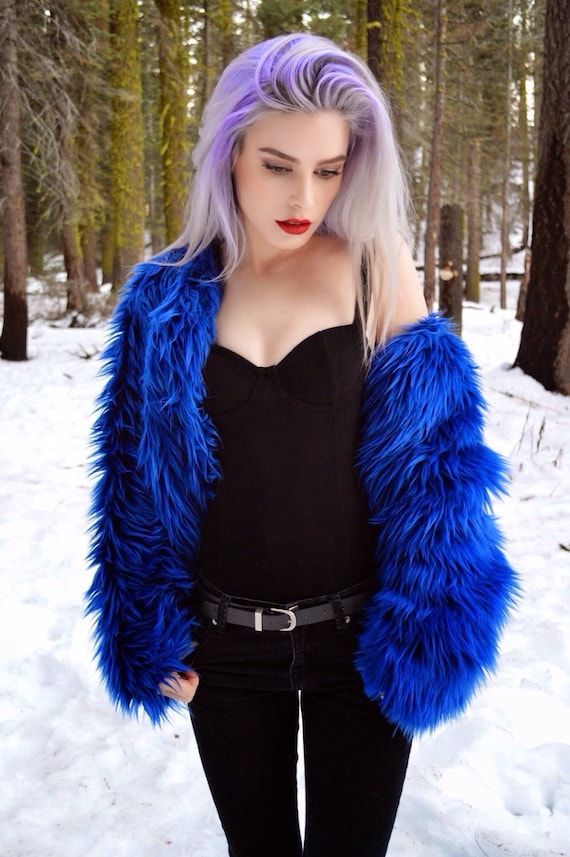 Faux Fur Coat Shaggy Blue Fur Colorful Festival Wear Burning Etsy