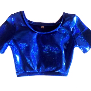 Blue Holographic Short Sleeve Crop, Rave Wear, Festival Clothing, Burning Man Clothing Women, Rave Outfit, Edm Festival Clothing, holo top
