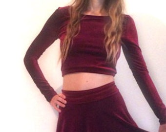 Solid Velvet Long Sleeve Crop