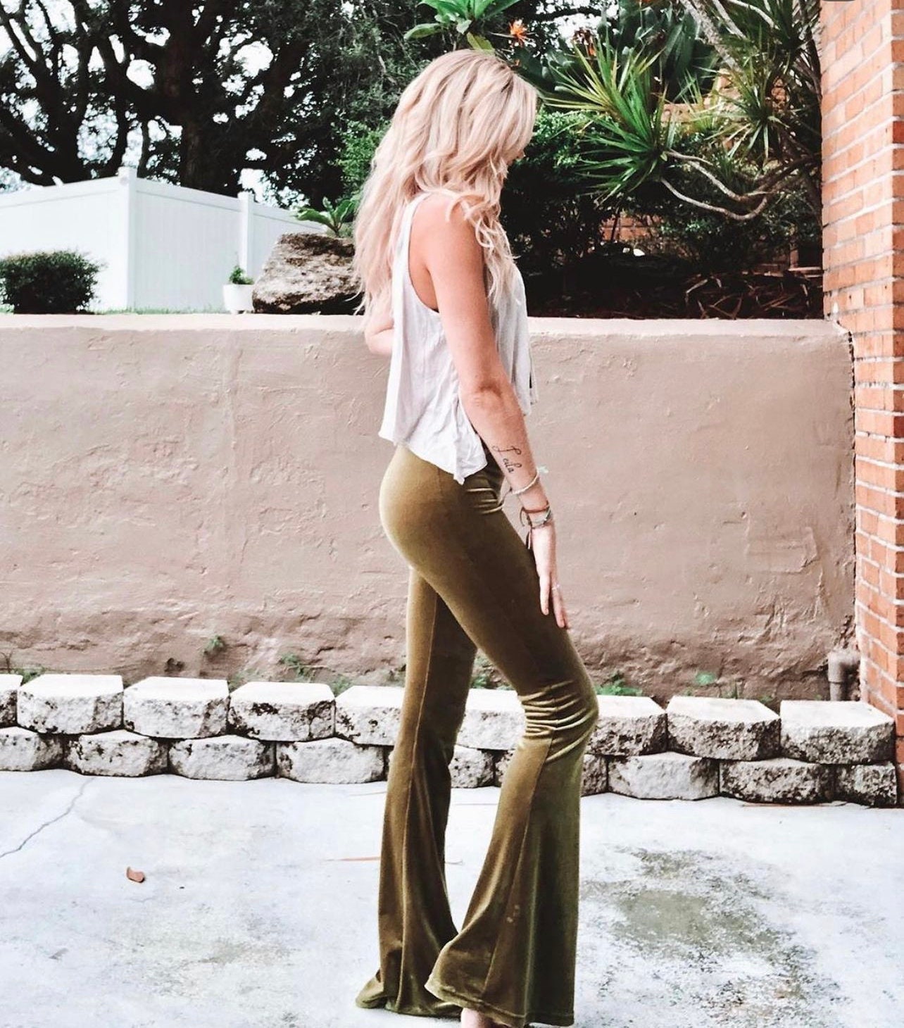 Olive green shop bell bottom pants