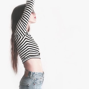 Long Sleeve Crop Black and White Stripes image 1