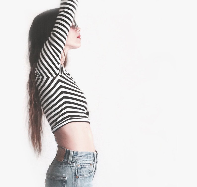 Long Sleeve Crop Black and White Stripes image 1