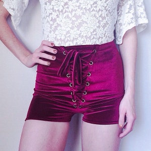 Solid Velvet Lace Up Shorts image 2