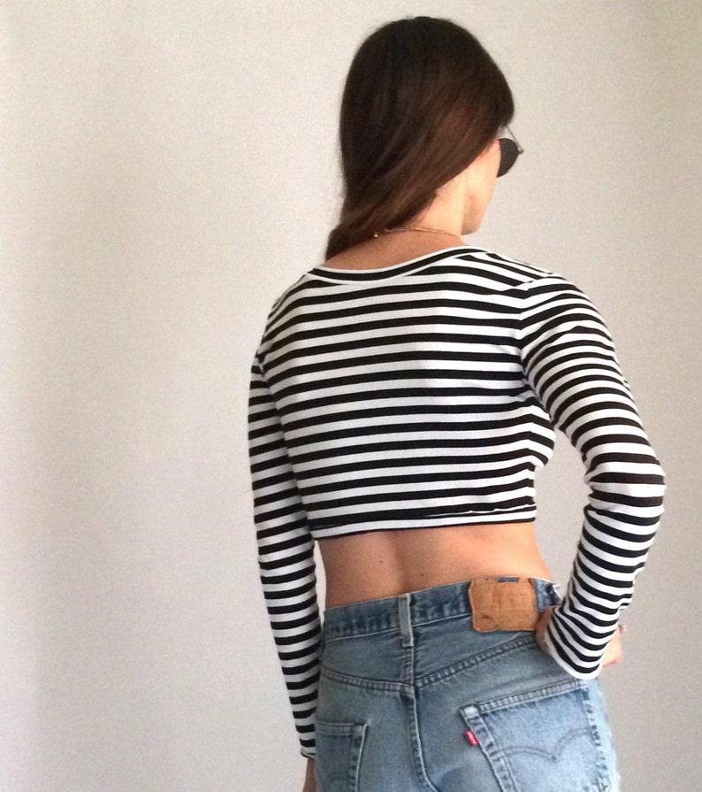 Long Sleeve Crop Black and White Stripes image 3