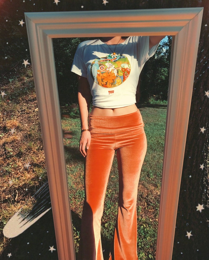 Velvet Bell Bottoms High Waist Flares Festival Clothing Dark Green Solid Velvet Stretchy Pants Hippie Boho Festival Wear Tight High Rise