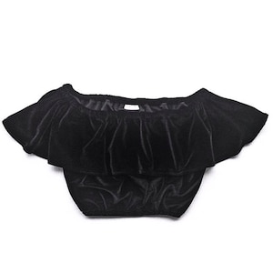 Off the Shoulder Ruffle Crop in Solid Velvet