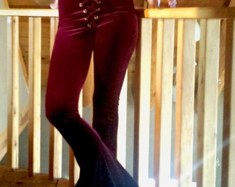 Lace Up Velvet Bells, bell bottoms, flares, stretchy, grommet pants