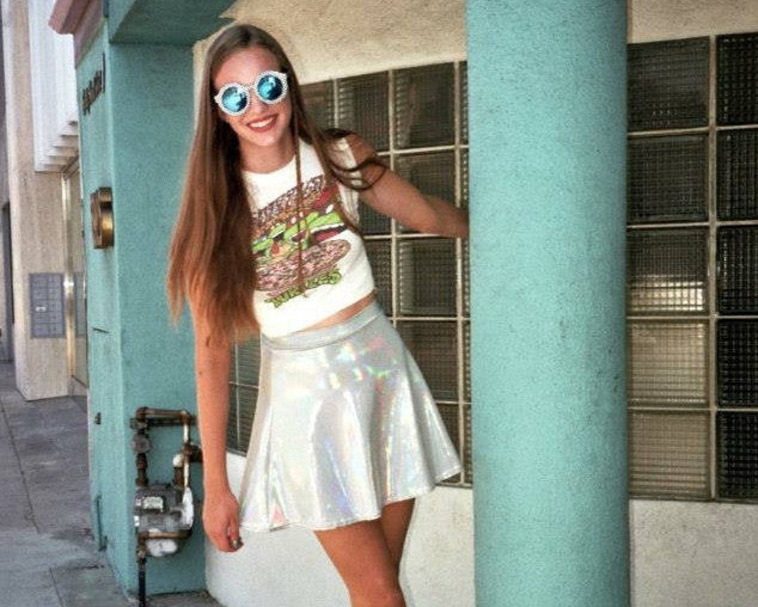 Holographic Skater Skirt Festival Clothing Hologram Mini Skirt Metallic Short High Waist Skiry Etsy Canada