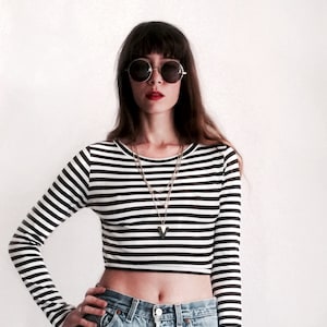 Long Sleeve Crop Black and White Stripes image 2