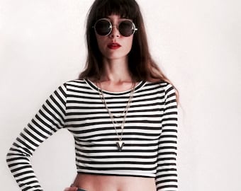 Long Sleeve Crop Black and White Stripes