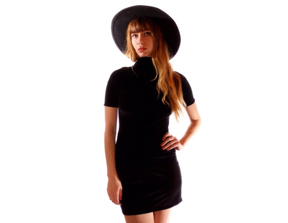 black high neck mini dress