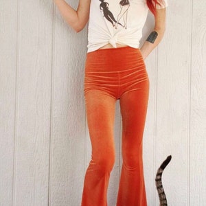 Velvet Bell Bottoms High Waist Flares Festival Clothing Solid Velvet Pants Hippie Boho Festival Wear 画像 3