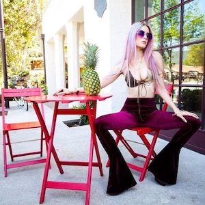 Solid Velvet Bells Wine, bell bottoms, flares, high waisted, festival clothing women, hippie, boho, hippie clothes, hippie pants,