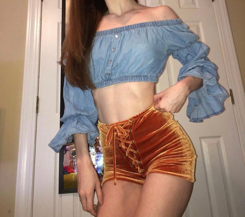 Solid Velvet Lace Up Shorts image 1