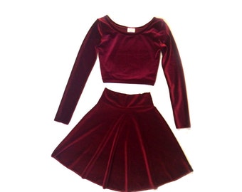 red velvet long sleeve skater dress Yumi Women's Velvet Long Sleeve Skater Dress