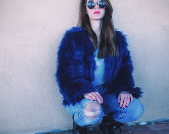 Midnight Blue Faux Fur Coat