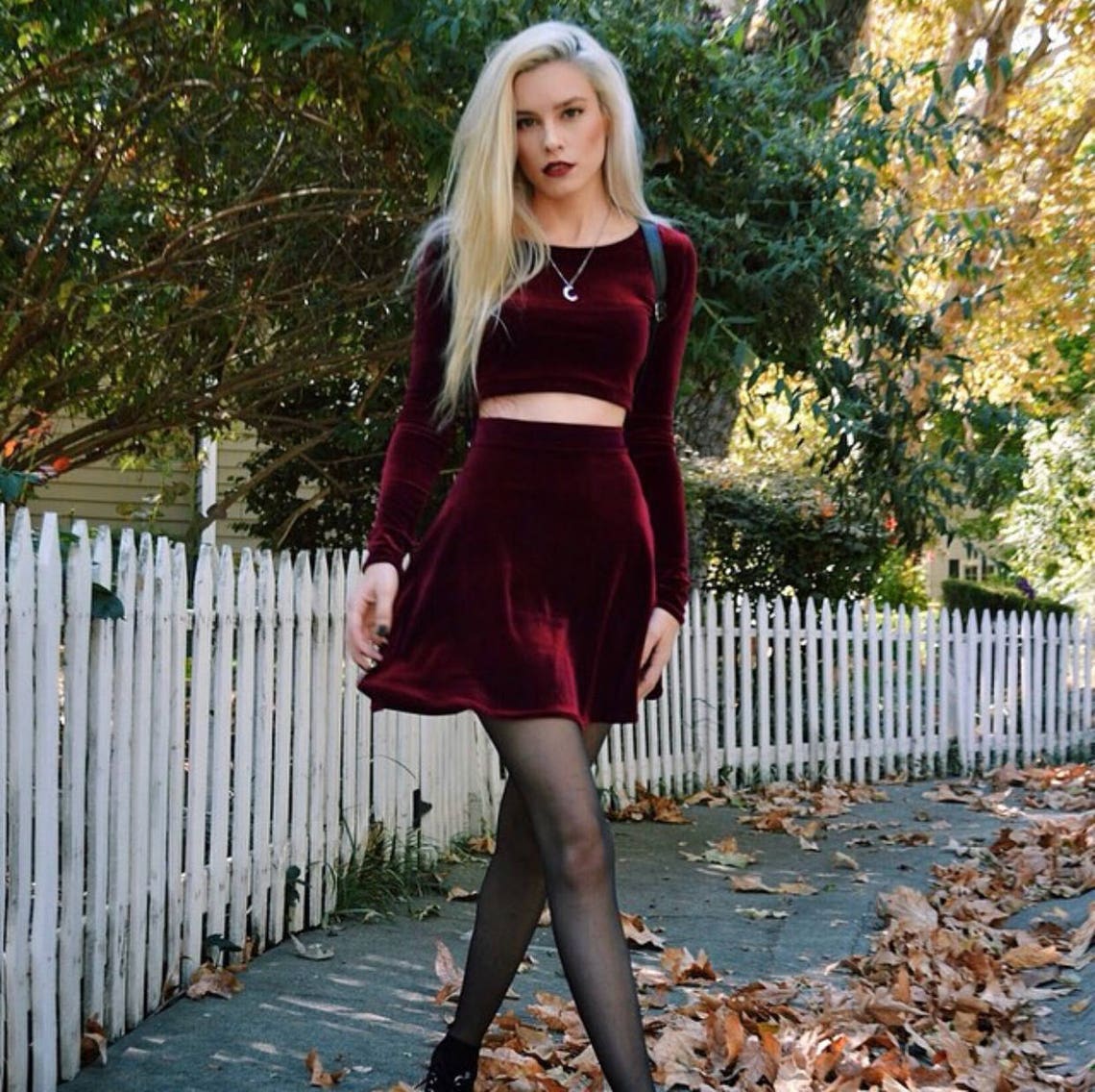 White Velvet Two-Piece Outfit main image 1