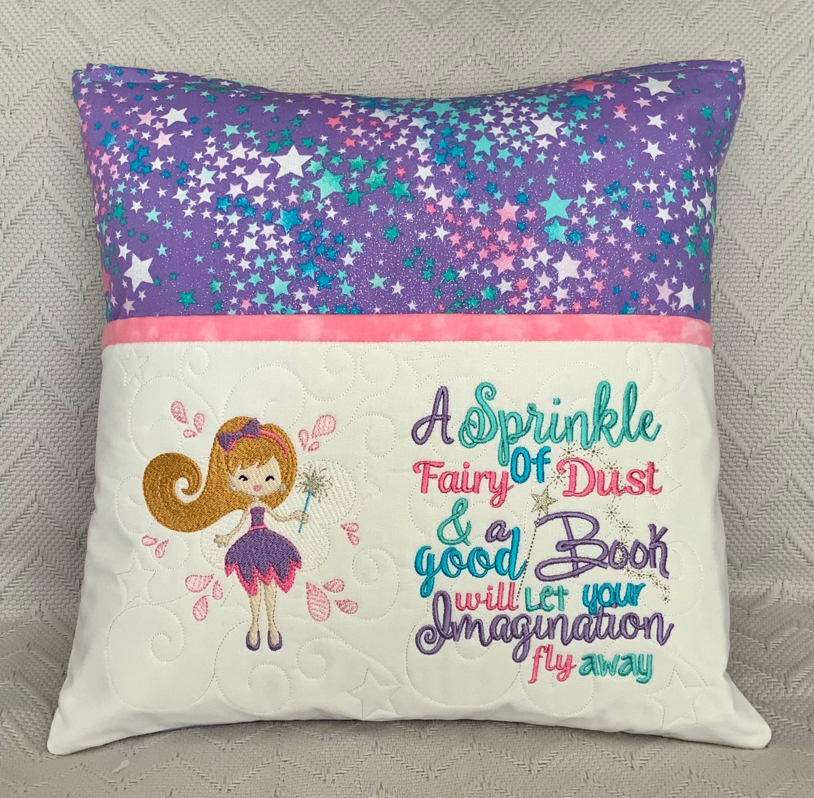 Reading book cushion cover/fairy and stars cushion cover Etsy