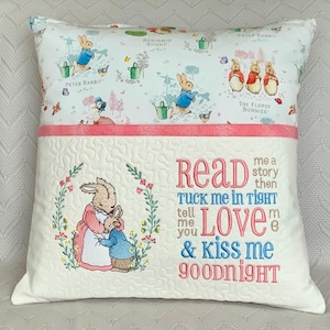 Reading pocket cushion cover/Peter Rabbit with verse/nursery decor