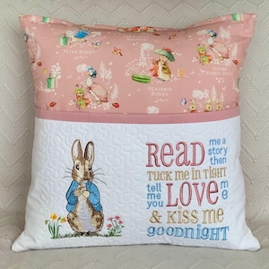 Reading pocket cushion cover/Peter Rabbit with verse/nursery decor