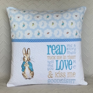 Reading pocket cushion cover/Peter Rabbit with verse/nursery decor