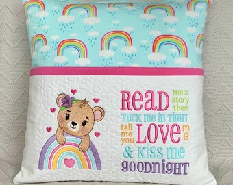 Reading cushion cover/Rainbow bear/reading pocket/book pillow cover