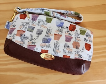 Garden pouch with wrist strap; wristlet with potted plants