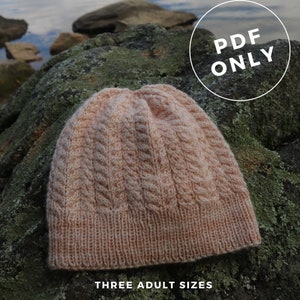Sherwood Hat Pattern, Cabled knitting hat pattern for adults