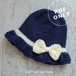 Patrón de tejido de gorro cloche para bebé: Sombrero con ala y lazo (Descargar PDF)