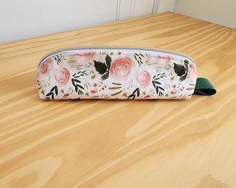 Extra small notion or tool pouch with rose floral pattern; dumpling or clamshell bag