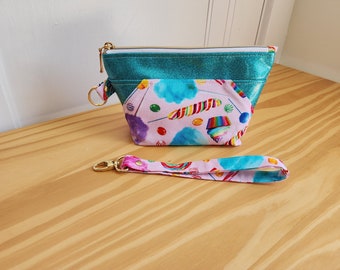 Extra candy and glitter small project bag notion pouch with strap