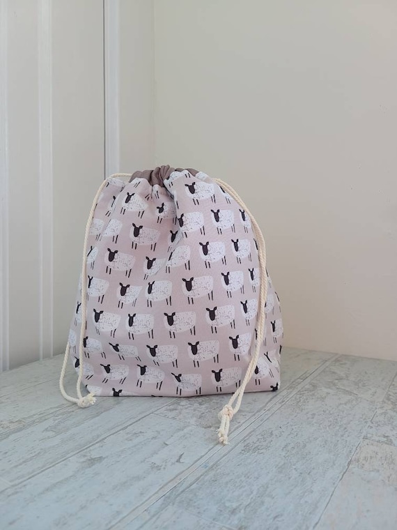 Medium Sheep Project Bag for Knitting, Crochet, Embroidery, Cotton