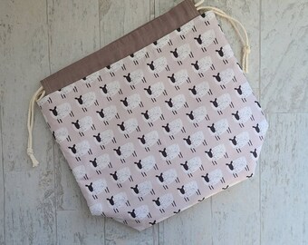 Medium Sheep Project Bag for Knitting, Crochet, Embroidery, Cotton
