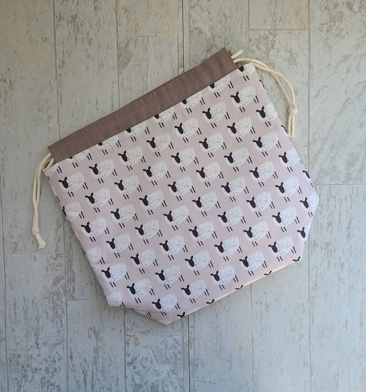 Medium Sheep Project Bag for Knitting, Crochet, Embroidery, Cotton