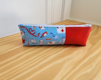 Extra small notion or tool pouch with nursing and medical print for craft supplies