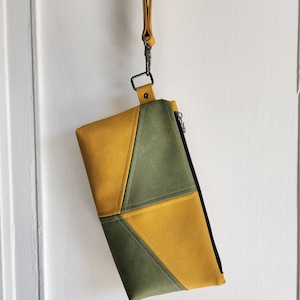 Gold and Sage Green pouch with wrist strap