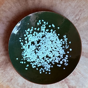 Vintage MCM 6&quot; Copper Plate Enamel Abstract Plate | Signed