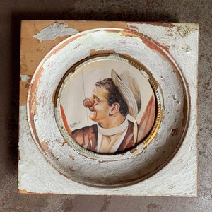 French Clown Achille Zavatta Portrait on Ivory by M. Brilli