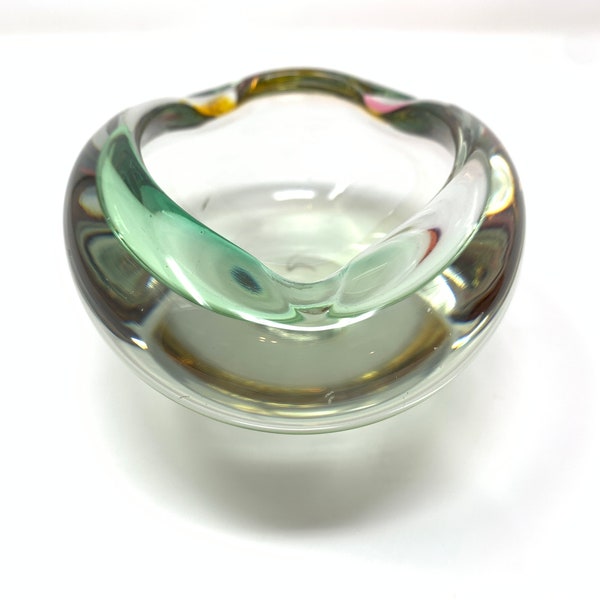 Murano Glass Ashtray Catchall | Organic Clear yellow | Mid Century Modern