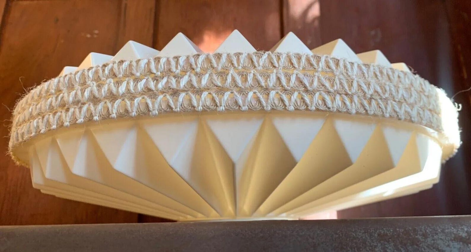 Mid Century Modern Style Hanging Lampshade Plastic Ridges With Jute ...