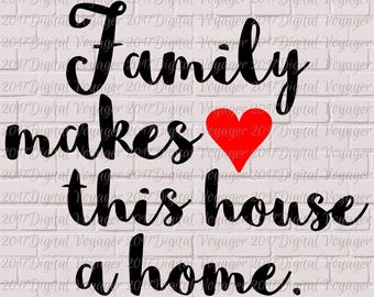 Family makes this house a home. SVG/PNG - Digital cut file/Clip art - Vinyl, HTV, Paper, Cutting Machine, T-shirts, Mugs, Scrapbooking