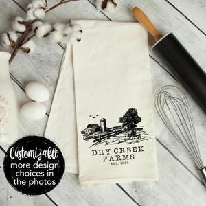 Personalized Family Farm or Ranch Name Established Date Drawn Flour Sack Dish Tea Towel 28x28 Kitchen Farmhouse Rustic Ranch Barn Country