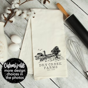 Personalized Family Farm or Ranch Name Established Date Drawn Flour Sack Dish Tea Towel 28x28 Kitchen Farmhouse Rustic Ranch Barn Country