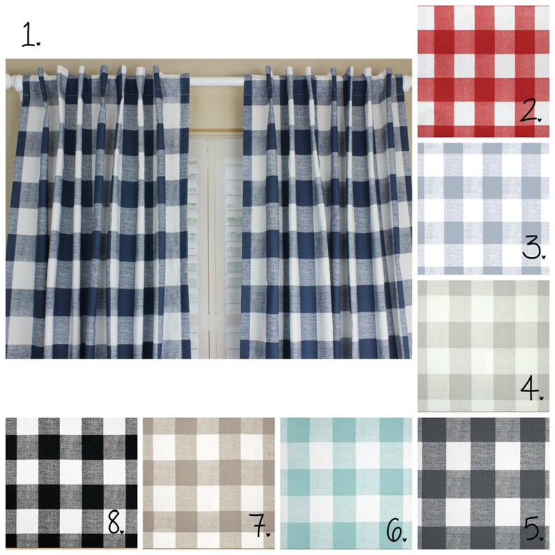 Buffalo Plaid Curtain Panel Set Plaid Curtains Navy Blue Etsy