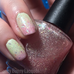Pink Lemonade - iridescent polish - clear nail polish - opal -  pink flakie polish - 5 free - clear topcoat - glitter polish - pink thermal
