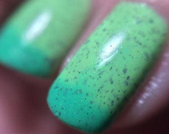 Mint Chocolate Chip -  thermal nail polish - indie nail polish - green thermal nail polish  - shimmer polish - indie cosmetics - makeup -