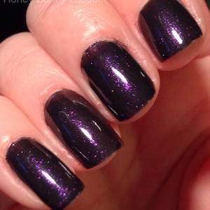 Shoot to Thrill - black nail polish - purple shimmer nail polish - indie nail polish - nail lacquer - gift idea - handmade - makeup