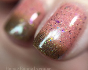 Strawberries & Chocolate- thermal nail polish - indie nail polish - pink thermal nail polish - holographic nail polish - flakie polish