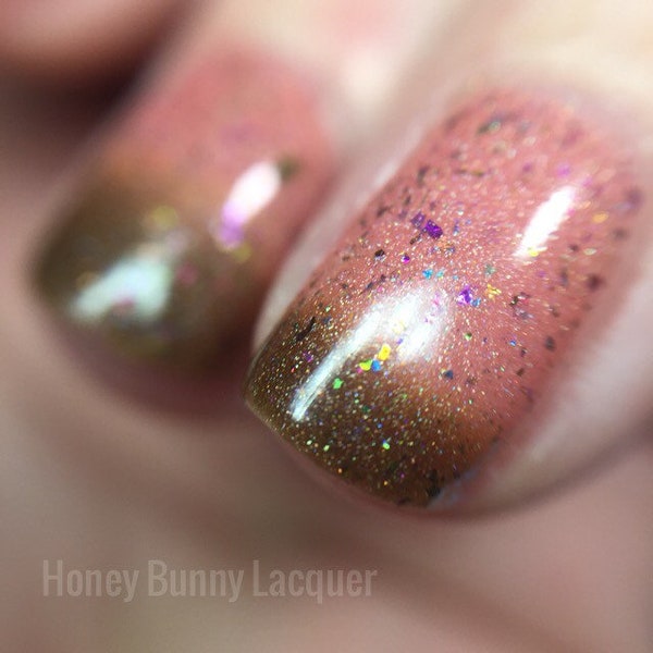 Strawberries & Chocolate- thermal nail polish - indie nail polish - pink thermal nail polish - holographic nail polish - flakie polish