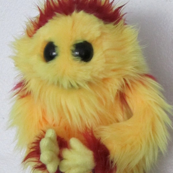 Yellow Little Monster Puppet with Red Stripes